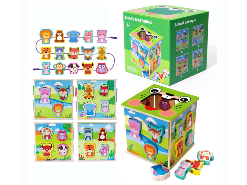 Wooden Paired Rope Threading Block Box Animal