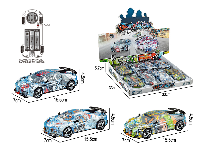 B/O Go And Bump Graffiti Car With Light And Music(Dinosaur Pattern)8pcs