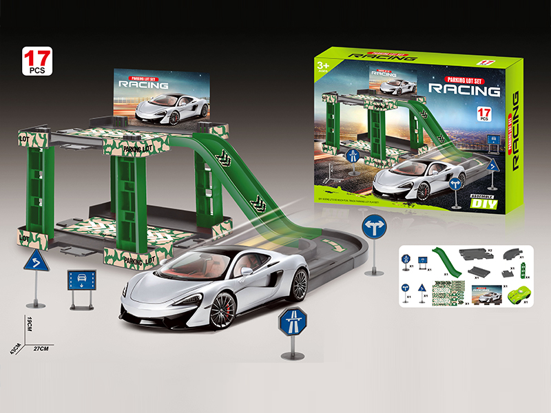DIY Green Racing Track Parking Lot 17PCS