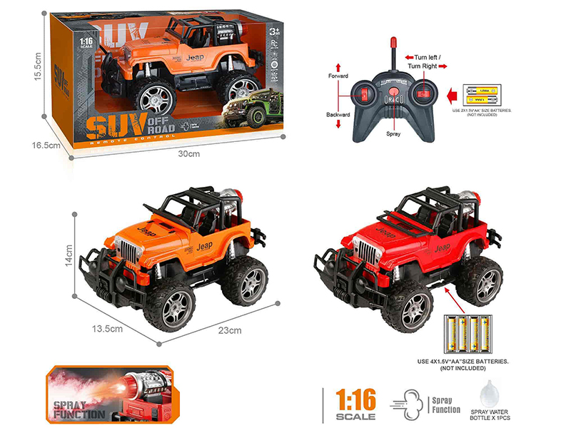40Mhz 1:16 5-Channel Remote Control Wrangler Off-Road Vehicle With Spray,Headlights(Not Included Batteries)