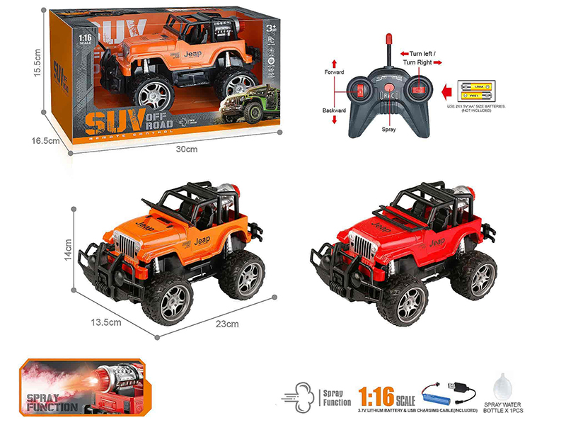 40Mhz 1:16 5-Channel Remote Control Wrangler Off-Road Vehicle With Spray,Headlights(Included Batteries)