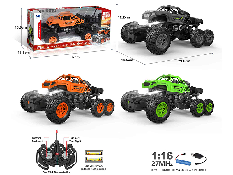 27Mhz 1:16 5-Channel Remote Control Six-Wheel 4WD Climbing Car With Lights,Auto Demo(Included Batteries)
