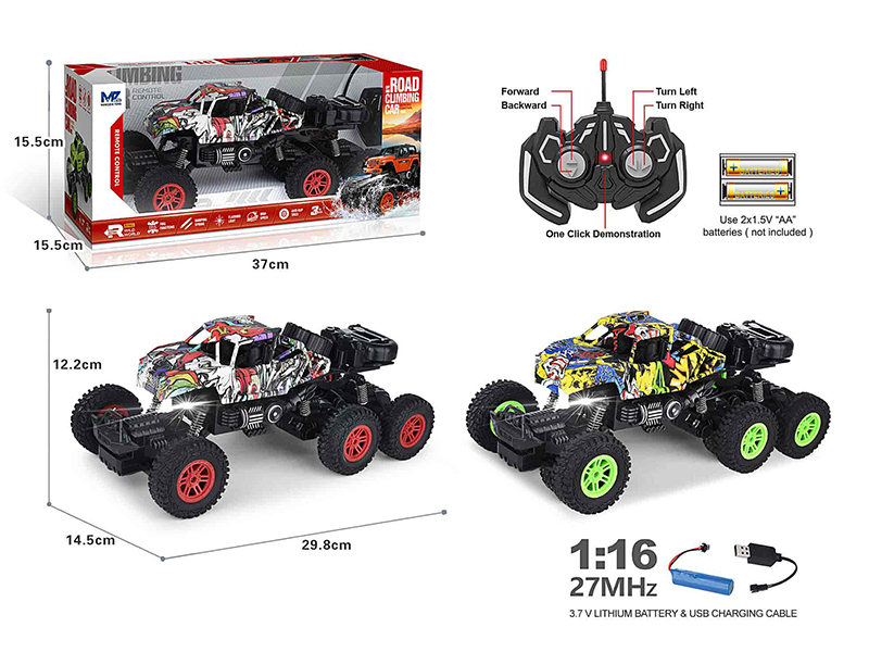 27Mhz 1:16 5-Channel Remote Control Graffiti Six-Wheel 4WD Climbing Car With Lights,Auto Demo(Included Batteries)
