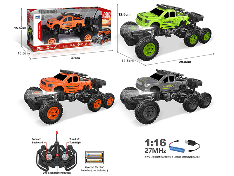 27Mhz 1:16 5-Channel Remote Control Six-Wheel 4WD Pickup Climbing Car With Lights,Auto Demo(Included Batteries)