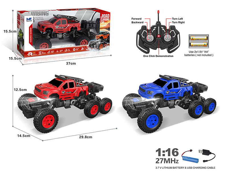 27Mhz 1:16 5-Channel Remote Control Six-Wheel 4WD Pickup Climbing Police Car With Lights,Auto Demo(Included Batteries)
