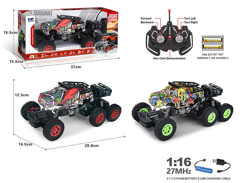 27Mhz 1:16 5-Channel Remote Control Graffiti Six-Wheel 4WD Pickup Climbing Car With Lights,Auto Demo(Included Batteries)