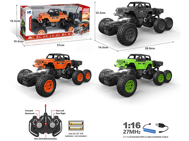 27Mhz 1:16 5-Channel Remote Control Six-Wheel 4WD Wrangler Climbing Car With Lights,Auto Demo(Included Batteries)