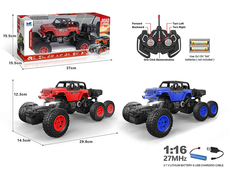 27Mhz 1:16 5-Channel Remote Control Six-Wheel 4WD Wrangler Climbing Police Car With Lights,Auto Demo(Included Batteries)