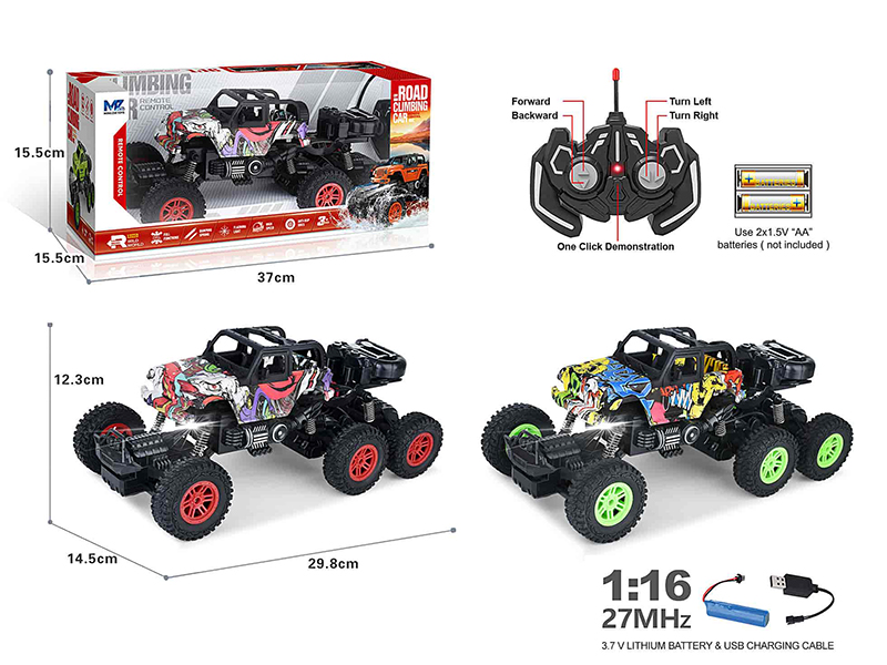 27Mhz 1:16 5-Channel Remote Control Graffiti Six-Wheel 4WD Wrangler Climbing Car With Lights,Auto Demo(Included Batteries)