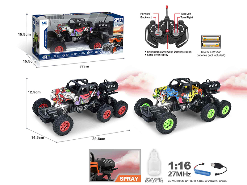 27Mhz 1:16 6-Channel Remote Control Graffiti Six-Wheel 4WD Wrangler Climbing Car With Lights,Spray,Auto Demo(Included Batteries)