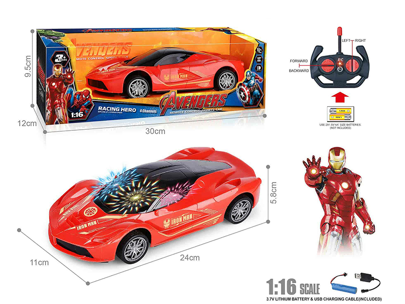 27Mhz 1:16 Ferrari 4-Channel Remote Control Car With 3D Lights(Iron Man)(Included Batteries)
