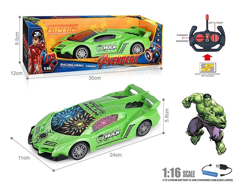 27Mhz 1:16 Lamborghini 4-Channel Remote Control Car With 3D Lights(Hulk)(Included Batteries)