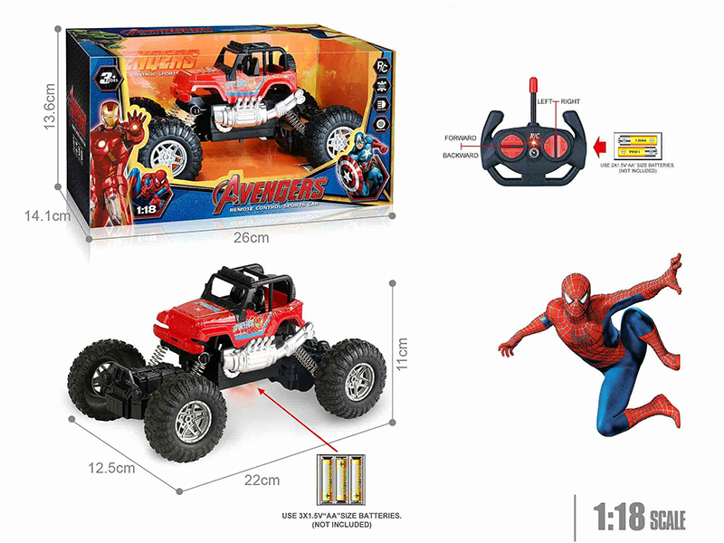 27Mhz 1:18 4-Channel Remote Control Wrangler Climbing Car With Lights(Spider-Man)(Not Included Batteries)