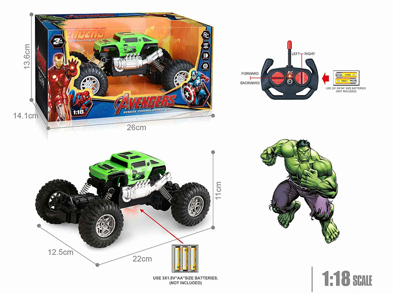 27Mhz 1:18 4-Channel Remote Control Hummer Climbing Car With Lights(Hulk)(Not Included Batteries)