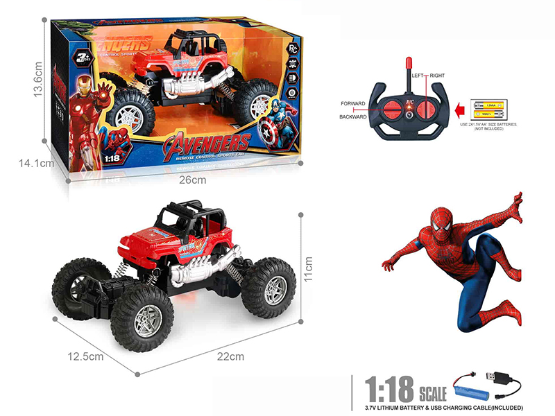 27Mhz 1:18 4-Channel Remote Control Wrangler Climbing Car With Lights(Spider-Man)(Included Batteries)
