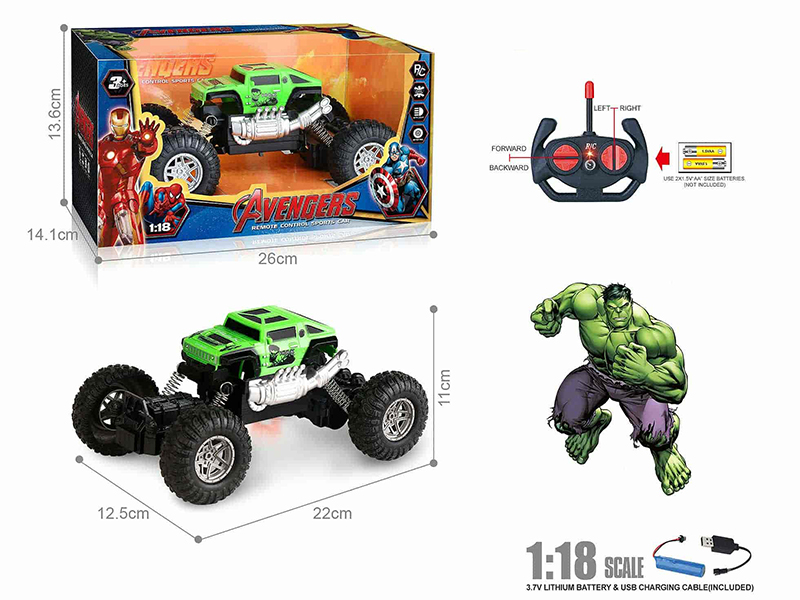 27Mhz 1:18 4-Channel Remote Control Hummer Climbing Car With Lights(Hulk)(Included Batteries)