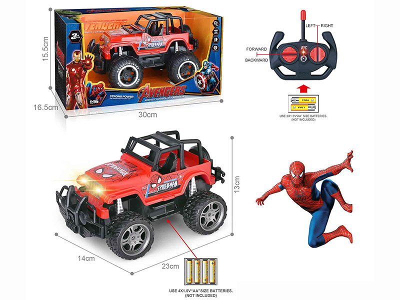 27Mhz 1:16 4-Channel Remote Control Wrangler Off-Road Vehicle With Headlights(Spider-Man)(Not Included Batteries)