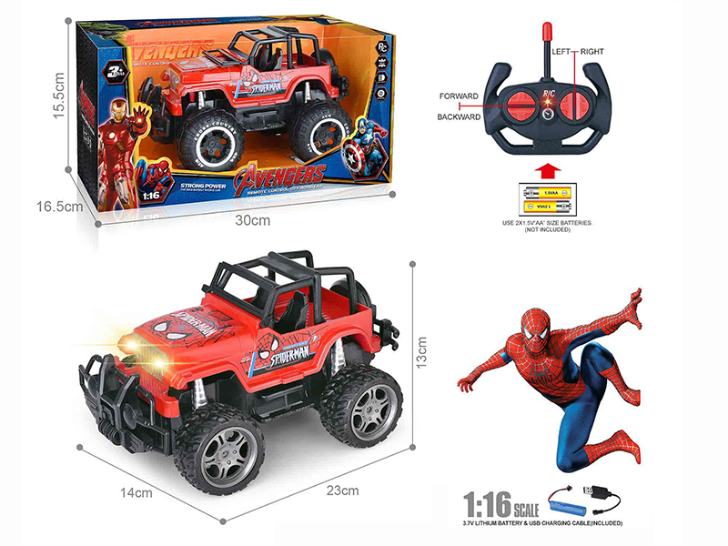 27Mhz 1:16 4-Channel Remote Control Wrangler Off-Road Vehicle With Headlights(Spider-Man)(Included Batteries)