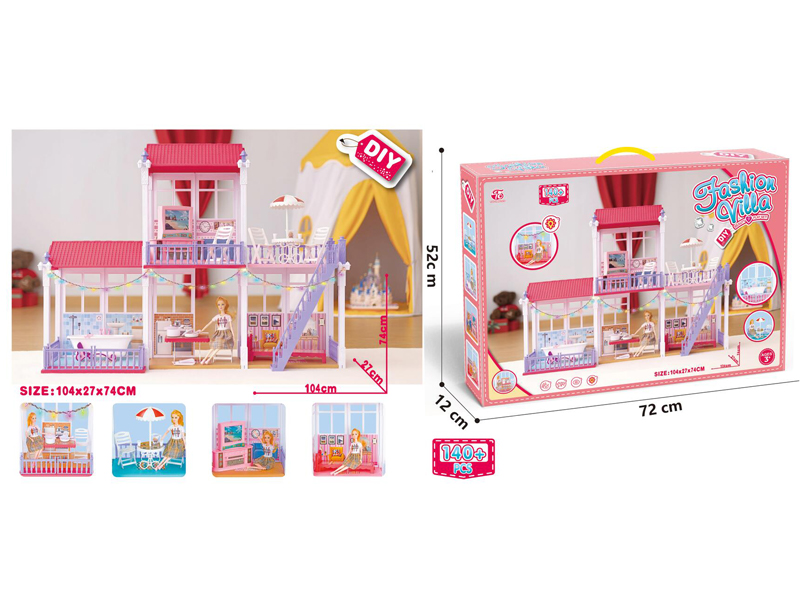 140+PCS DIY Big Villa With 11 Inch Doll  LED Strip 1 String