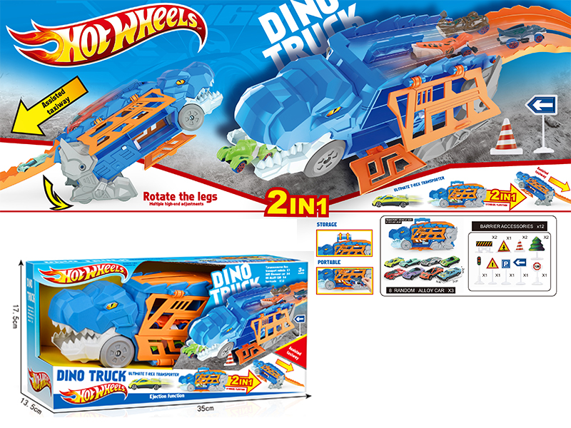 Wind And Fire Wheel Storage And Transformation Dinosaur Car (3 Slide  Alloy Vehicles+12 Roadblocks)