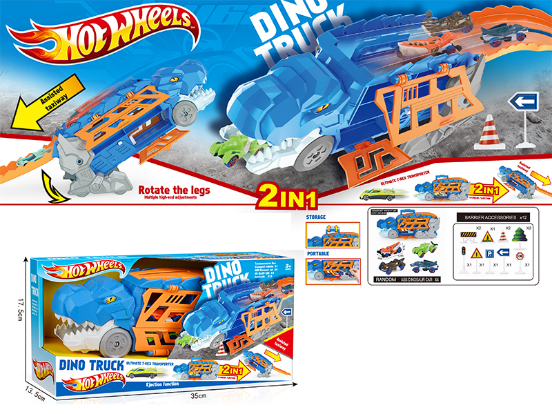 Wind And Fire Wheel Storage And Transformation Dinosaur Car (4 Slide  Alloy Vehicles+12 Roadblocks)