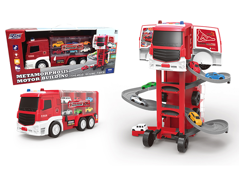 Fire Protection ThemeScene Storage Deformation Car Building（Red）