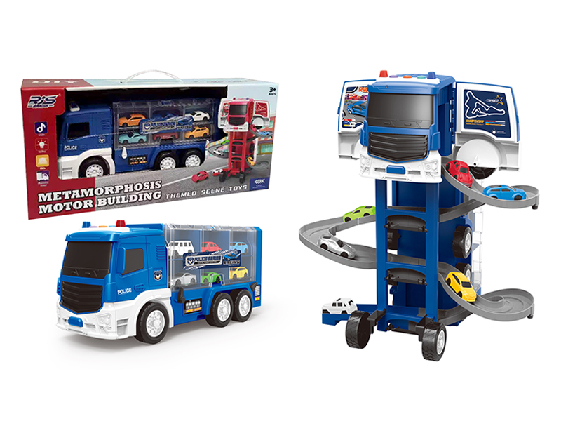 Police ThemeScene Storage Deformation Car Building（Blue）