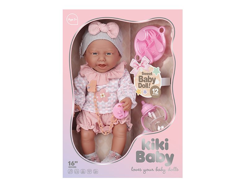 16 Inch Full Vinyl Doll With 12 Sounds+Accessories