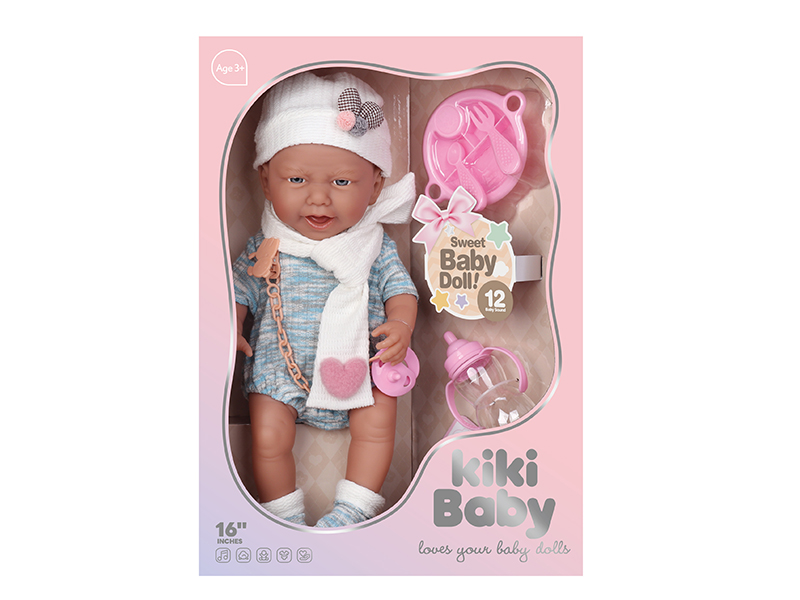 16 Inch Full Vinyl Doll With 12 Sounds+Accessories