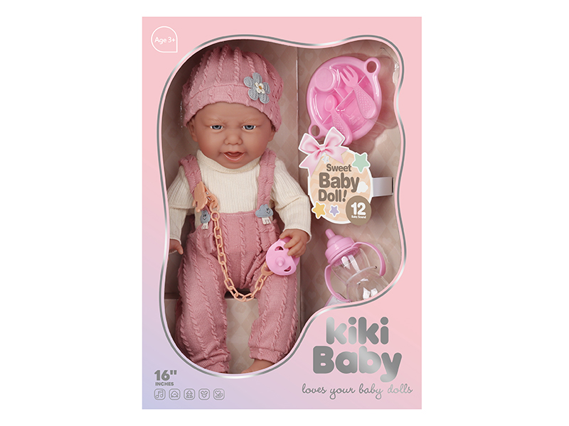 16 Inch Full Vinyl Doll With 12 Sounds+Accessories