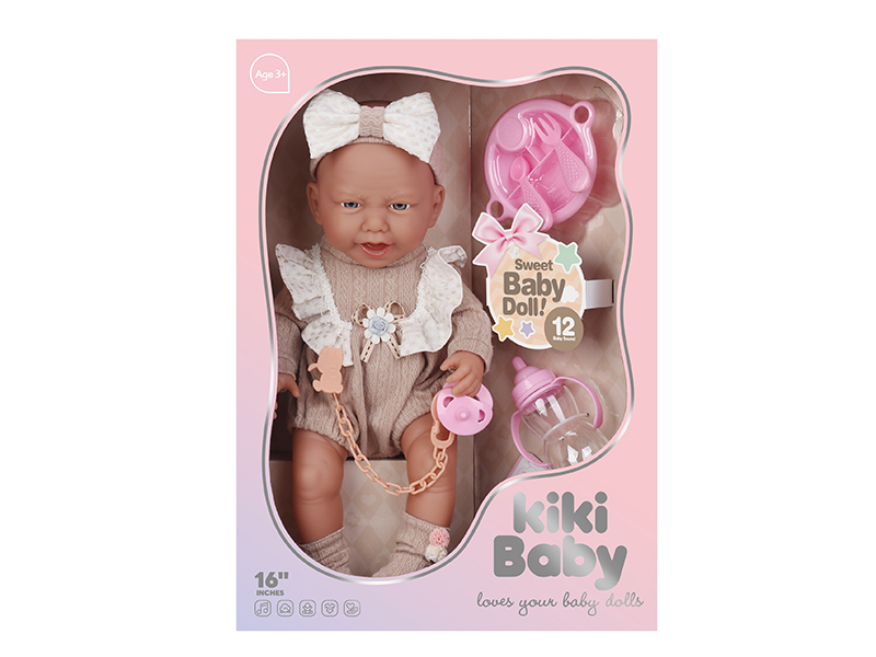 16 Inch Full Vinyl Doll With 12 Sounds+Accessories