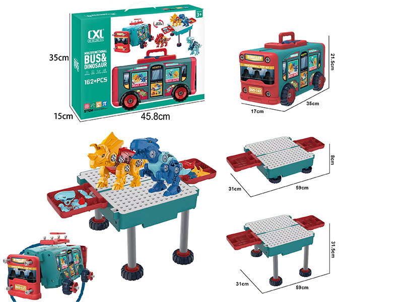 DIY Assembly Deformation Bus Dinosaur Scene(162PCS)