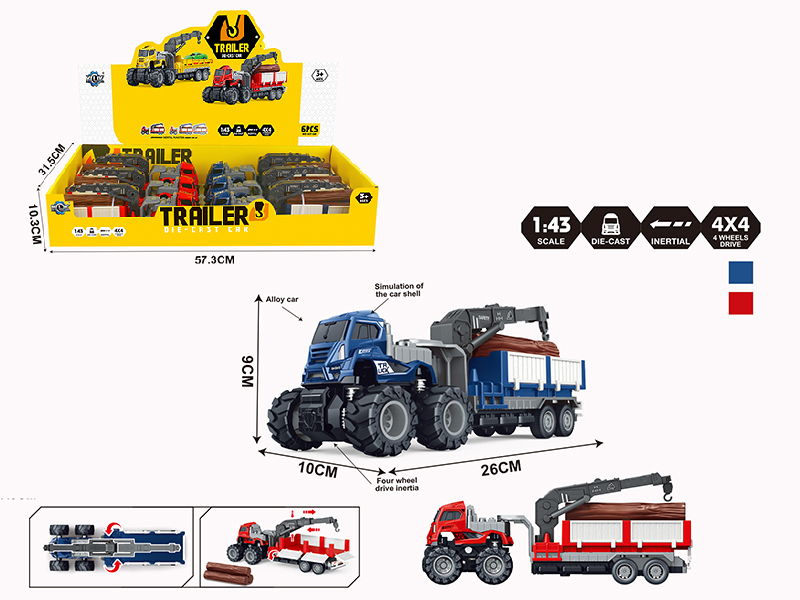 4WD Friction Alloy Car Timber Transport Crane 6PCS