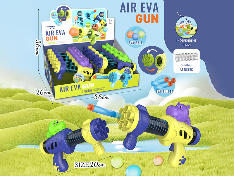 Vinyl Crocodile, Hippo Mini Dual-Purpose Air Gun With Spring(3 Balls,2 EVA Bullets)10PCS