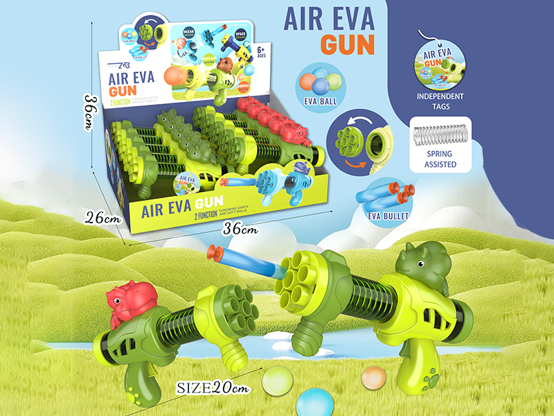 Vinyl Tyrannosaurus Rex, Triceratops Mini Dual-Purpose Air Gun With Spring(3 Balls,2 EVA Bullets)10PCS