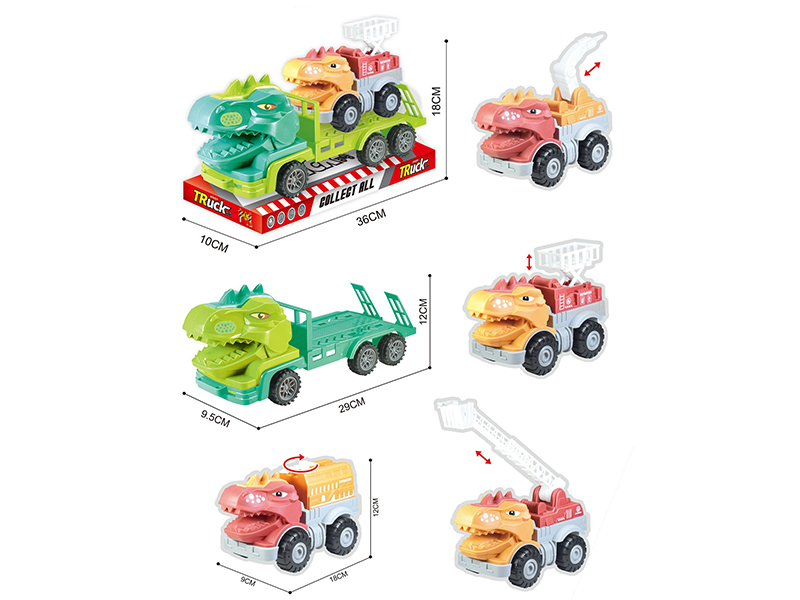 Friction Dinosaur Trailer + Engineering Truck