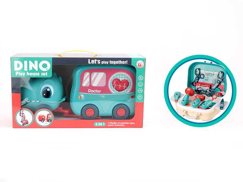 18PCS Dinosaur Medical Equipment Storage Trailer（Blue Green）