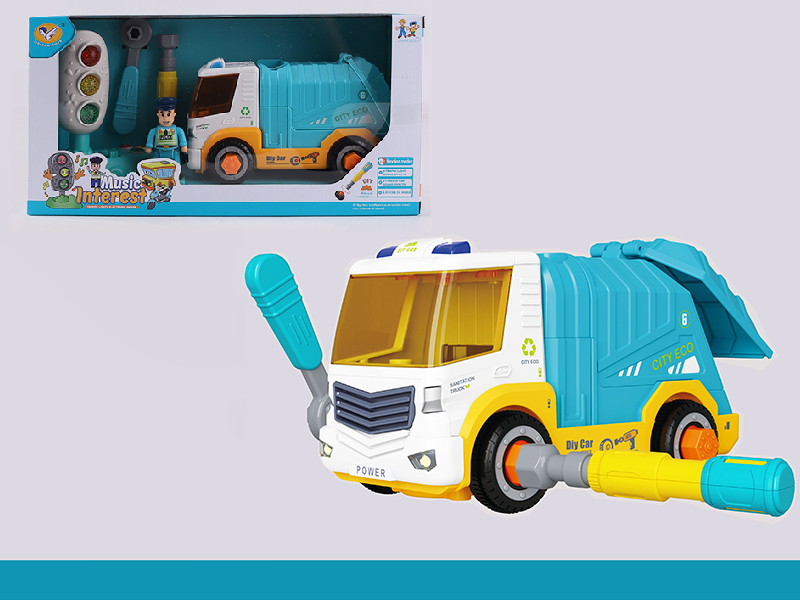 Traffic Lights + Manual Disassembly And Assembly Music Pull-Back Garbage Truck