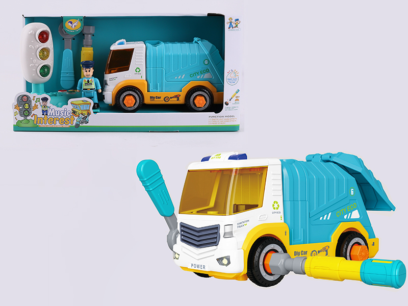 Traffic Lights + Manual Disassembly And Assembly Music Pull-Back Garbage Truck