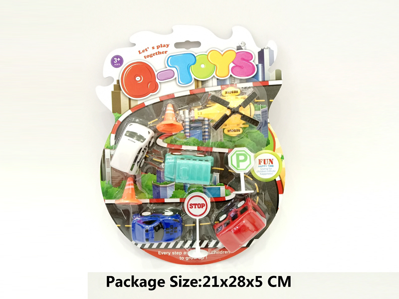 5PCS Pull Back City Car/Airplane +2 Roadblocks+2 Road Signs