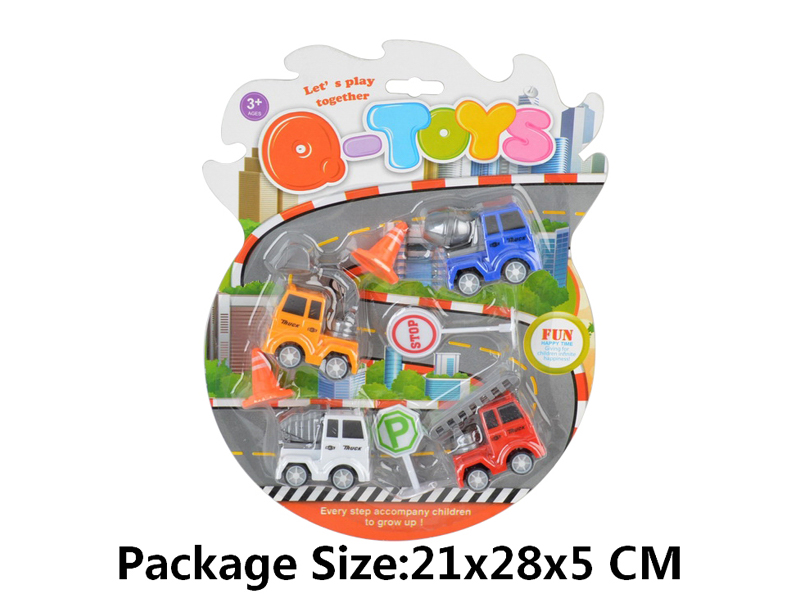 4PCS Pull Back Engineering Vehicle +2 Roadblocks+2 Road Signs