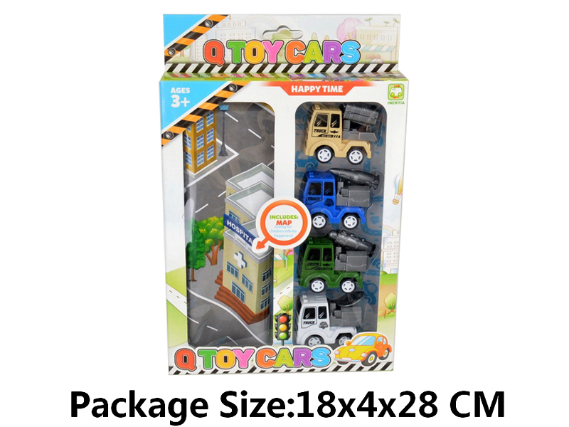 4PCS Pull Back Military Vehicle+Map Set