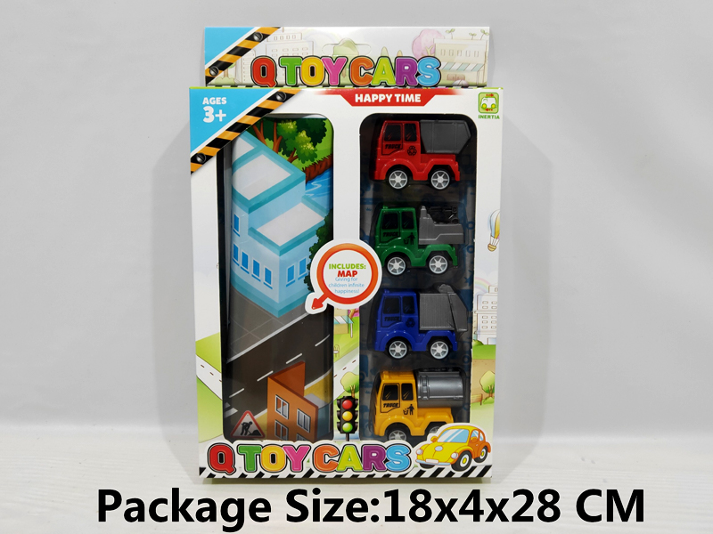 4PCS Pull Back Sanitation Truck+Map Set