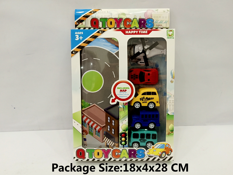 5PCS Pull Back City Car/Aircraft+Map Set