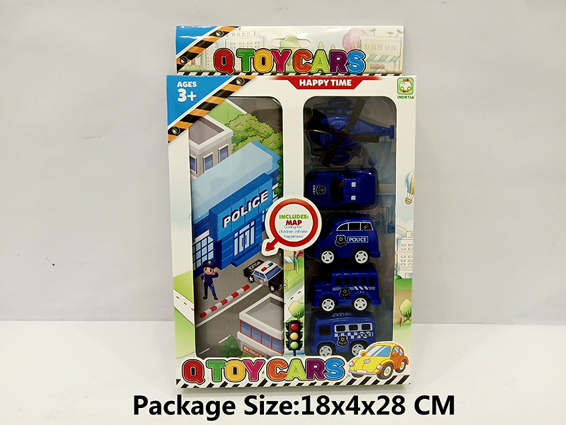 5PCS Pull Back Police Car/Aircraft+Map Set