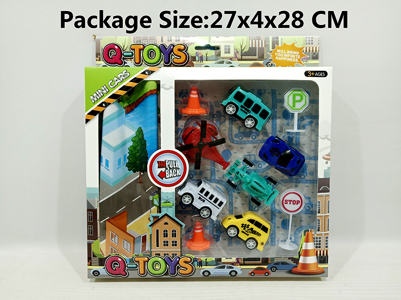 6PCS Pull Back City Car/Aircraft +2 Roadblocks+2 Road Signs +Map Set