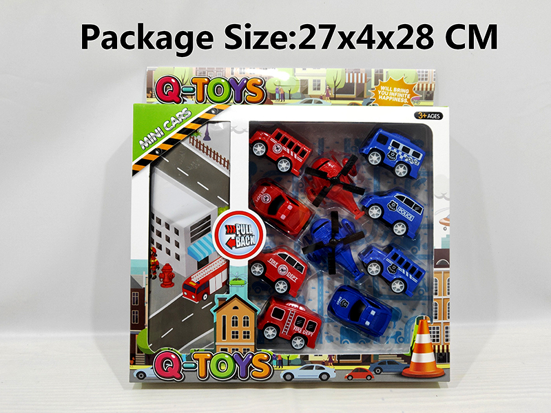 10PCS Pull Back Fire Police Vehicle/Aircraft+Map Set