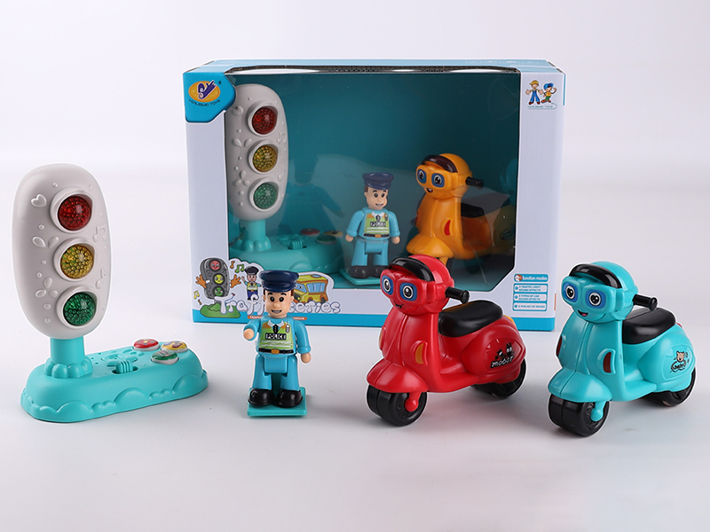Music Traffic Light + Friction Motorcycle + Action Figure