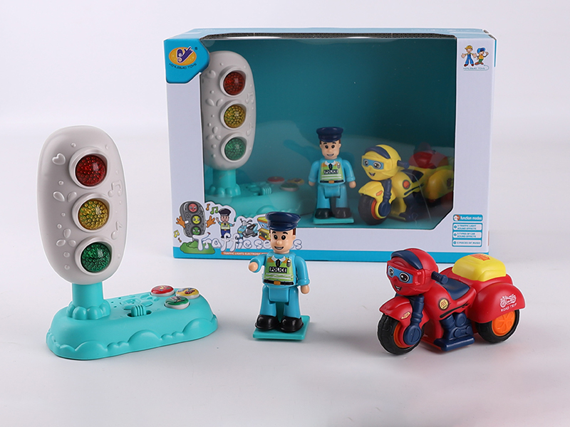 Music Traffic Light + Friction Racing Motorcycle + Action Figure