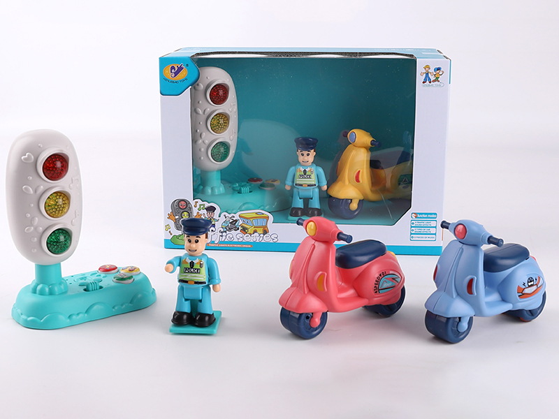 Music Traffic Light + Friction Motorcycle + Action Figure